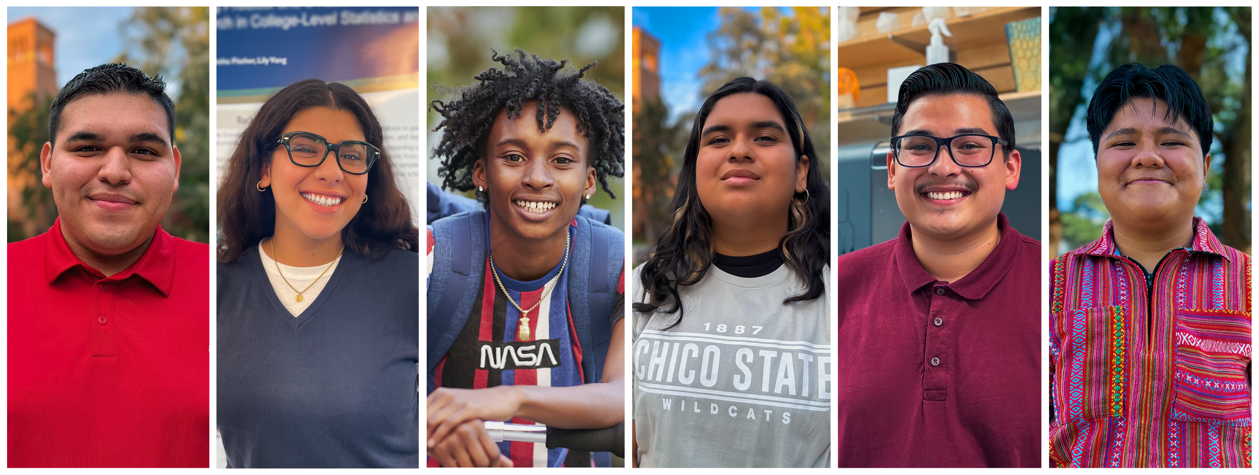 Portraits of six smiling college students from partner campuses, side by side